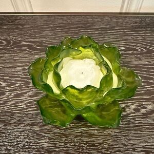 Z Gallerie Lotus Flower Apple Green Resin Tea Lite Candle Holder Boho Decor